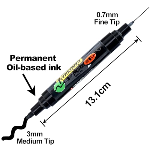TRANSON 2 Black Bold Tip and Extra Fine Tip Paint Markers Waterproof Oil Paint pen - color: 2 Black