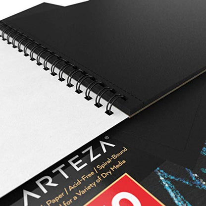 ARTEZA Spiral Sketch Book 9x12 Black Art Paper Drawing Pad 2 Pack 30 Sheets Sketch Pads for Drawing - size: 2 Pack