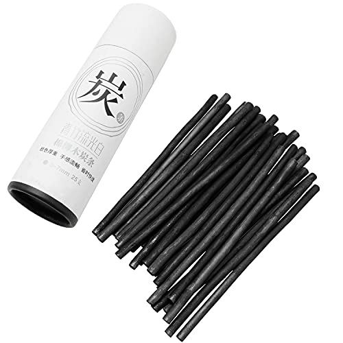 Charcoal Sticks 25PCS 5-7mm Dia Black Vine Willow Sketch Charcoal Pencils for Drawing, Sketching, and Fine Art