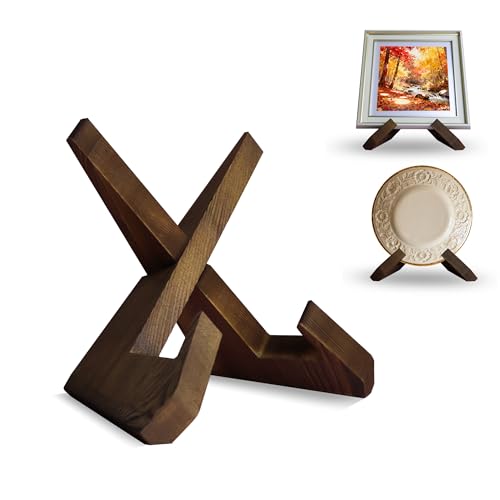 Wooden Plate Stand, 6.7inch Plate Holder Stand for Displaying, Wooden Picture Frame Holder, Decorative Table Top Easels (Brown) - color: Brown