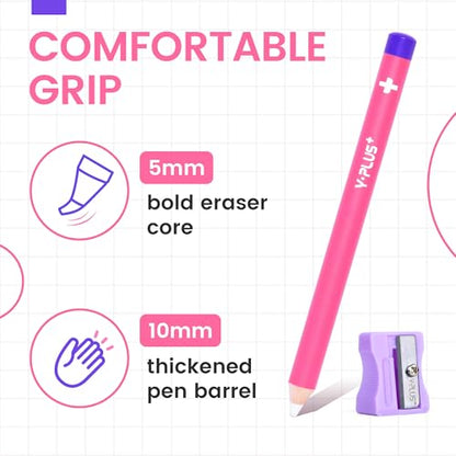 Eraser Pen with Sharpener, Fine Detail Erasing, Pink, 3 Pcs - color: Pink
