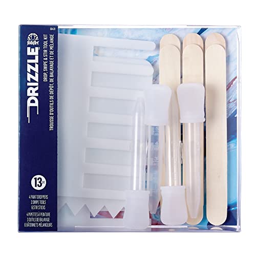 FolkArt Drizzle Tool Kit, 13 Piece Pouring Drop, Swipe, and Stir Tool Kit Perfect for Fluid Arts and Crafts Projects, 50429 - style: Drop, Swipe, and Stir Kit