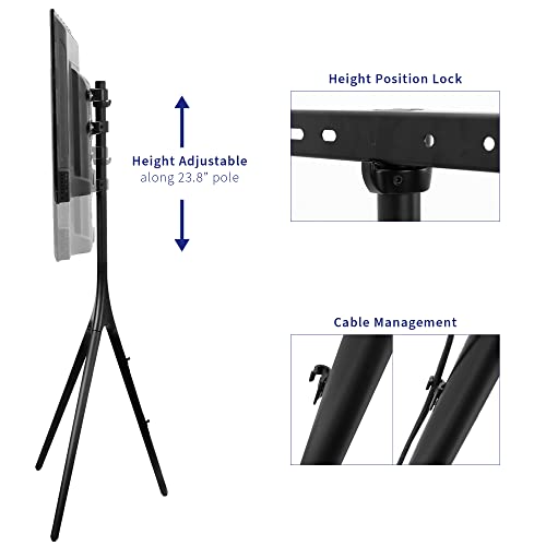 VIVO Black Easel TV Stand for 45 to 65 inch Screens, STAND-TV65AB | Articulating Artistic Studio Display Stand, Adjustable TV Mount with Swivel, Tripod Base, Max VESA 600x400, Holds 77 lbs - color: Black - Black, size: 45 to 65 in TVs