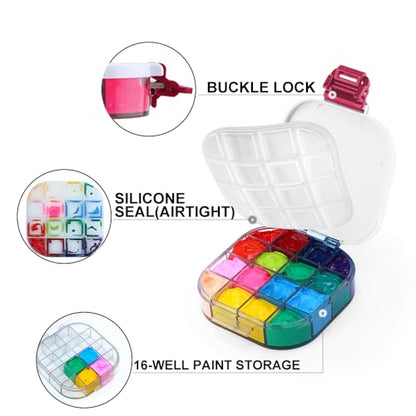 Transon Airtight Paint Storage Palette Box 16 Wells Fuchsia Color - color: Pink