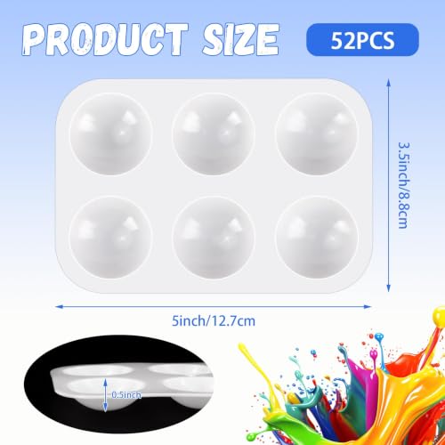 Bercoor 52 PCS Plastic Paint Palettes, 6 Well White Rectangular Watercolor Oil Palette Painting Tray Artist Craft Palettes for Painting Party, DIY Craft and Art Painting - style: Rectangle52