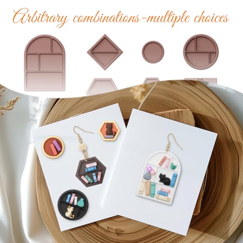 ORIGACH 13 Pcs Mini Bookshelf Polymer Clay Cutters Set | Book Vase Frame Design Clay Cutters for Polymer Clay Jewelry Earrings with a Clear Storage Box - style: Bookshelf