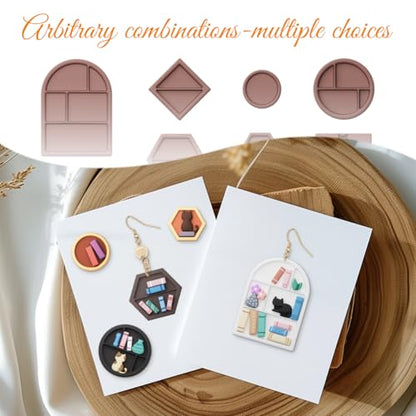 ORIGACH 13 Pcs Mini Bookshelf Polymer Clay Cutters Set | Book Vase Frame Design Clay Cutters for Polymer Clay Jewelry Earrings with a Clear Storage Box - style: Bookshelf