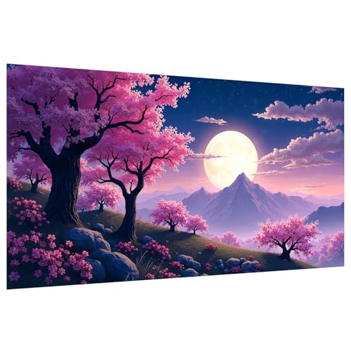 SparkGlow Large Diamond Art Kits for Adults, Moon Cherry Blossom Theme | Landscape Diamond Art Large Size, Moon Diamond Painting, 5D Diamond Painting Kits for Wall Decor, Gifts 27.5 X 15.7 Inch - color: Landscape 001