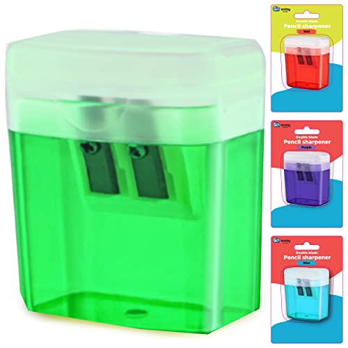 Pencil Sharpener Dual Hole Manual Green, Jumbo Crayon Sharpener with Cover and Bin, Handheld Color Pencil Sharpeners for Large & Standard Pencils, Also Available in Blue, Red, Purple, 1 Pc – By Enday - color: Green