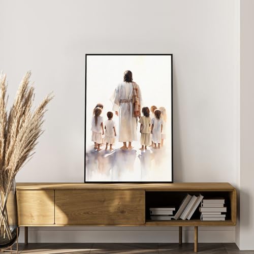 Framed Paint by Numbers Kit for Adults, Jesus with Children 8x12 Inch - color: OPFUS2512-09