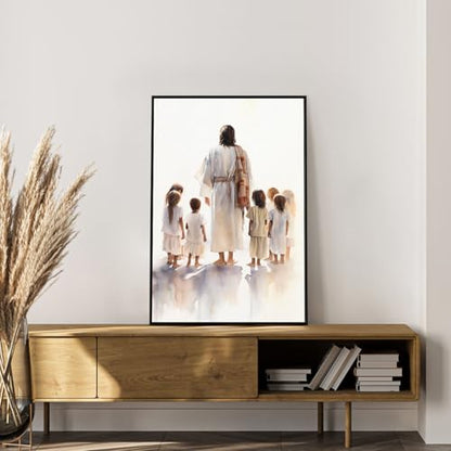 Framed Paint by Numbers Kit for Adults, Jesus with Children 8x12 Inch - color: OPFUS2512-09