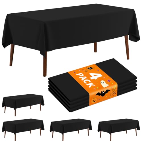 4 Pack Plastic Tablecloth 54" x 108"Disposable Black Tablecloth Rectangle Plastic Table Cover for 6 to 8 Foot Tables Indoor or Outdoor Parties Birthdays Wedding Christmas - color: Black