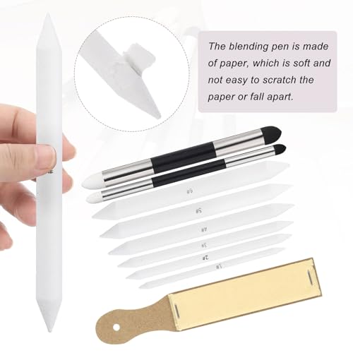 MECCANIXITY Blending Stumps Set Sketch Drawing Tools Dual Tip Blending Pen | with Paper Art Blenders, and Sandpaper Sharpeners