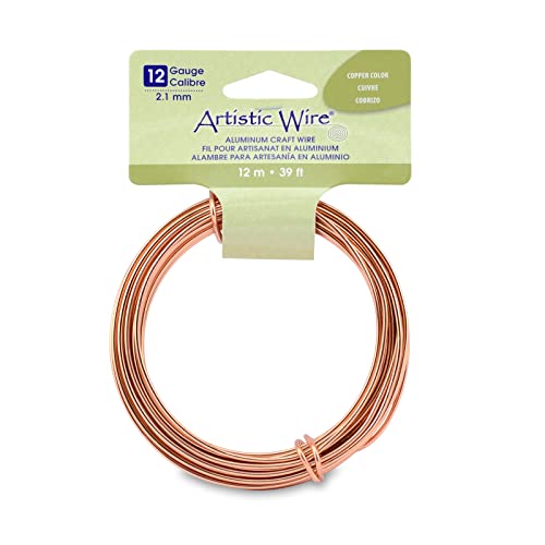 Artistic Wire, Aluminum Craft Wire, 12 Gauge / 2.1 mm, Round, Copper Color, 39.3 ft / 12 m - color: Copper