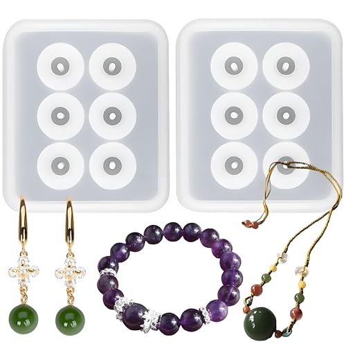 Silicone Resin Bead Molds Set, 2 Pack Round Ball Molds with Holes, DIY Jewelry Making Tools - color: White(LJ-114)