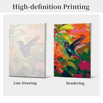 HeeBenor Framed Paint by Numbers Kit for Adults, Hummingbird Paint by Numbers Kit for Adults with Easel, DIY Flower Bird Paint by Number with Frame, Adult Paint by Number Kits Framed Canvas 8x12 Inch - color: Hummingbird 009