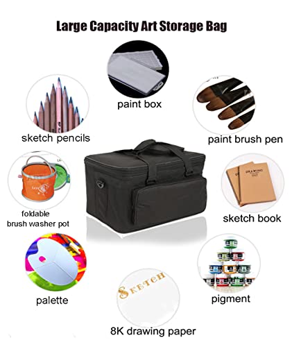 Art Supplies Organizer Bag Art Craft Tool Storage Tote Bag Art Supplies Carrying Bag Case Artist Travel Carrier Bag Waterproof Paint Box Case Foldable For Drawing Sketch Painting Large Capacity - color: black & rectangle top bag