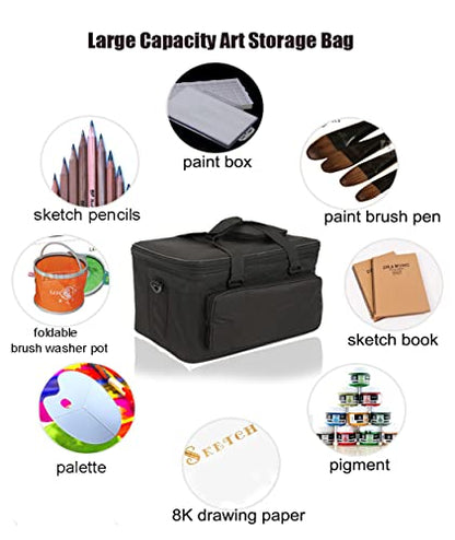 Art Supplies Organizer Bag Art Craft Tool Storage Tote Bag Art Supplies Carrying Bag Case Artist Travel Carrier Bag Waterproof Paint Box Case Foldable For Drawing Sketch Painting Large Capacity - color: black & rectangle top bag