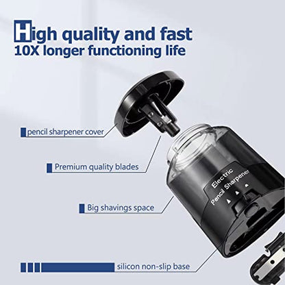 Electric Pencil Sharpener, Battery (Not Included) USB Powered, Portable for NO.2 Pencils, Automatic and Durable with 3 Sharpness Options - Classroom, Home, Office Black - color: Black