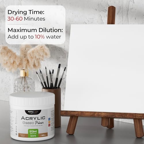 Nicpro 14 Colors Large Bulk Acrylic Paint Set (16.9 oz,500 ml) and White Gesso Primer for Acrylic Painting(28.2 Oz / 513ML)