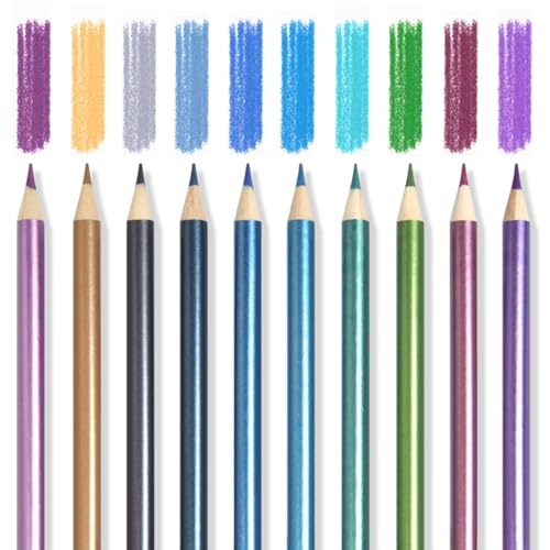 10Pcs Metallic Colored Pencils Set,Professional Drawing Pencils for Adults | Oil Based,No Duplicates,Pre-sharpened Wooden Sketch Pencil Art Supplies for Coloring Books - color: 10Pcs Metallic Colored