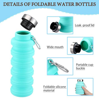 Baderke 2 Pcs Collapsible Water Bottles 17oz Silicone Travel Foldable Portable Water Bottle with Buckle Silicone Lightweight Reusable Leakproof for Camping Hiking Cycling Sport(Green, Black) - color: Green, Black