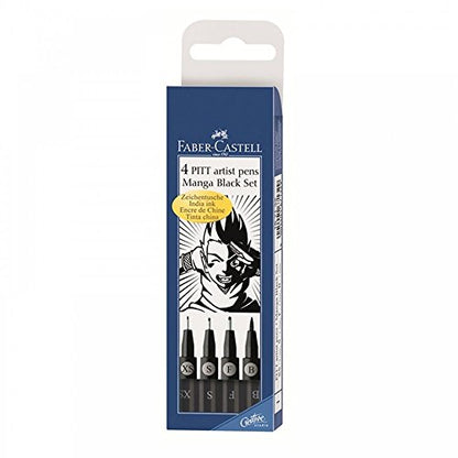 FABER-CASTELL 167132 PITT Artist Manga Drawing Pens, Black, 4-Pack - size: 4 Count (Pack of 1), style: Manga Wallet Set - Black
