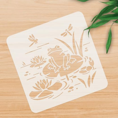 Lotus Frog Stencil, Cute Animals Reusable Painting Template - style: Frog