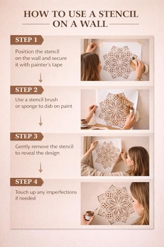 UNbox that Feelings Mandala Stencil Set (Pack of 9) – 8x8 Inch Reusable Mylar Stencils for Painting on Wood, Wall, Fabric, Furniture, Canvas & DIY Crafts Medium White