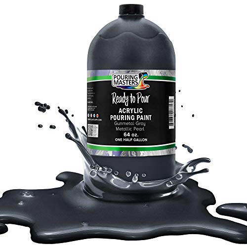 Pouring Masters Gunmetal Gray Metallic Pearl Ready to Pour Acrylic Pouring Paint - Premium 64-Ounce Pre-Mixed Fluid Acrylic Paint - Fluid Art Supplies for Canvas, Wood, Paper, Tile & Rocks | Ready to Pour, Premium Pre-Mixed Fluid Acrylic Paint - Fluid Art