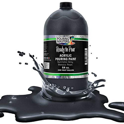 Pouring Masters Gunmetal Gray Metallic Pearl Ready to Pour Acrylic Pouring Paint - Premium 64-Ounce Pre-Mixed Fluid Acrylic Paint - Fluid Art Supplies for Canvas, Wood, Paper, Tile & Rocks | Ready to Pour, Premium Pre-Mixed Fluid Acrylic Paint - Fluid Art