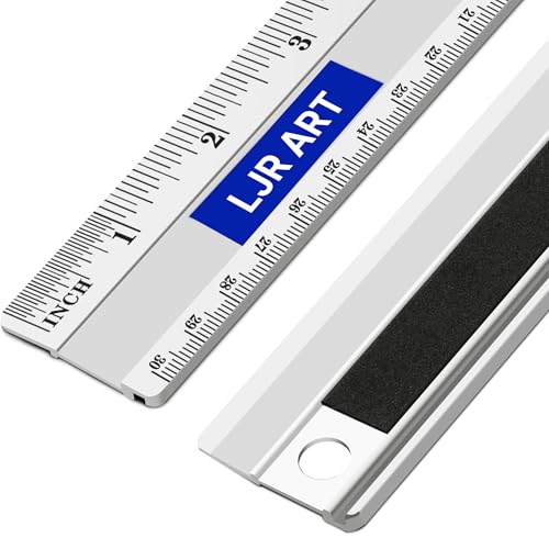 12 Inch Aluminum Cutting Ruler, Dual Scale Inch/Metric Measuring Tool with Precision Markings, Lightweight Straight Edge for Architects, Students, Engineers, and Designers