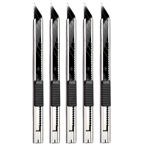 Gebildet 5pcs Black Blade Utility Knife, Right and Left Hand Stainless Steel Lockable Cutter Knife, 9mm Snap Off Blades, 30 Degree Foil Knife, for Foils, Wallpaper, Crafts, Cartons - color: Black Blade 30°