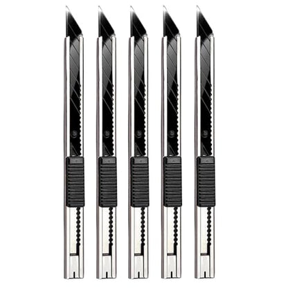 Gebildet 5pcs Black Blade Utility Knife, Right and Left Hand Stainless Steel Lockable Cutter Knife, 9mm Snap Off Blades, 30 Degree Foil Knife, for Foils, Wallpaper, Crafts, Cartons - color: Black Blade 30°