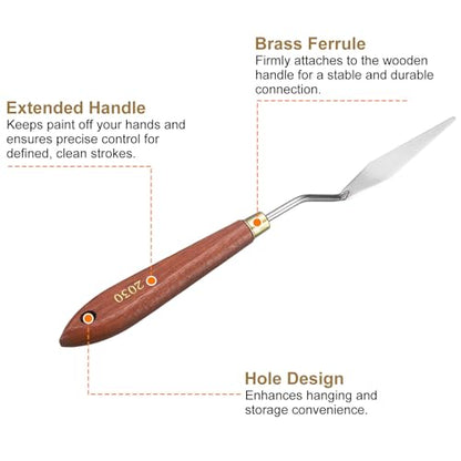 HARFINGTON Palette Knife Painting Tool 2.76" x 0.59" Stainless Steel Teardrop Blade 8.86" Length Spatula Painting Pallet Knives with Hole Beech Wood Handle for Oil Acrylic Canvas, Red/Silver - size: 8.86" x 0.59" x 2.76"