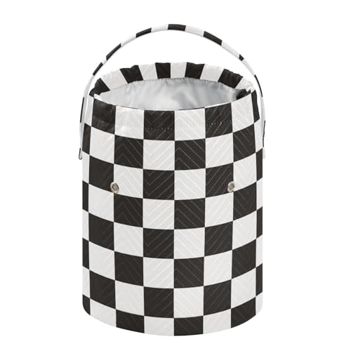 Checkered Black Yarn Bag Small Crochet Bag Drawstring Yarn Storage Organizer Knitting Project Bags Potable Yarn Holder with Holes Handle Crocheting Needles Knitting Accessories - color: Checkered Black