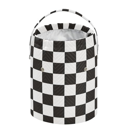 Checkered Black Yarn Bag Small Crochet Bag Drawstring Yarn Storage Organizer Knitting Project Bags Potable Yarn Holder with Holes Handle Crocheting Needles Knitting Accessories - color: Checkered Black