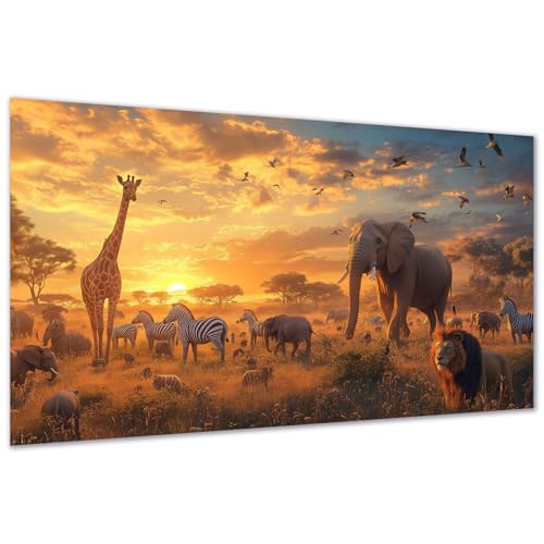 DDGEMART 5D Diamond Painting Kit for Adults, Full Drill African Safari Animals Lion Elephant Wildlife Art for Beginners, Large Horizontal 28x16 inch - color: Animals