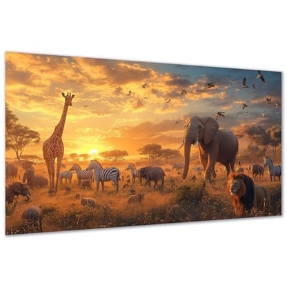 DDGEMART 5D Diamond Painting Kit for Adults, Full Drill African Safari Animals Lion Elephant Wildlife Art for Beginners, Large Horizontal 28x16 inch - color: Animals