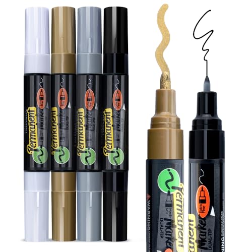 TRANSON 4 Colors Bold Tip and Thin Fine Tip Acrylic Paint Markers Waterproof Oil Paint pen - color: 4 Colors
