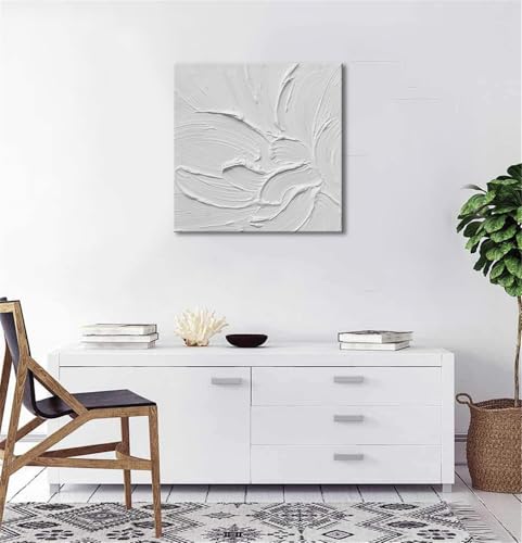 zoinart Hand Painted White Canvas Wall Art, 20x20 Inches Abstract Thick Textured Painting, Plaster Wall Art - color: BL-060