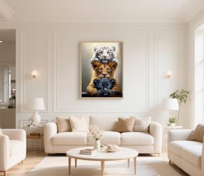 Diamond Art Kits for Adults,Three Tigers Diamond Painting Kit 11.8x15.8inch | 5D DIY Full Round Drill Paint by Diamond,Diamond Dot Gem Art Crafts,for Home Art Wall Beginners - color: KM48-1