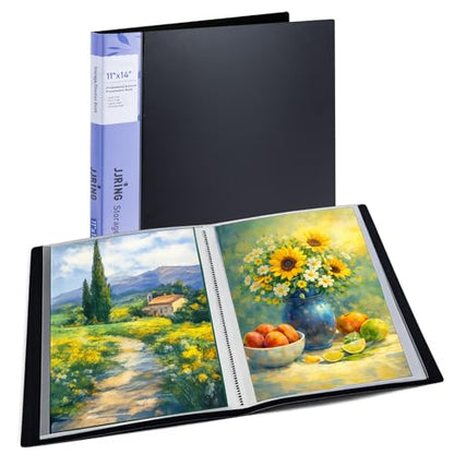 11x14 Black Art Portfolio Folder Displaying 48 Pages with Plastic Sleeves - color: Black, size: 11*14
