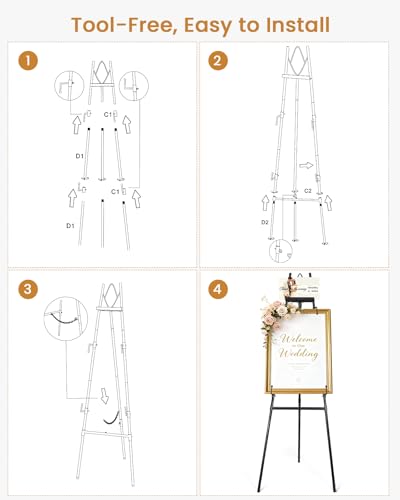 53.9" Black Easel Stand for Sign, Heavy Duty Metal Display Easel with Storage Bag, Adjustable Art Easel for Wedding Sign, Painting, Picture - color: Black DM