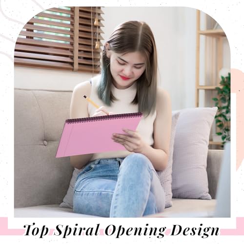 4 Landscape Legal Pad 11 x 9.5 College Ruled Top Spiral Horizontal Notebook | 4 Pink Pads, 50 Sheets Each, Hole Punched Pages, Simple Color Coding for Classes, Projects, Meetings and Daily Note Taking - color: Pink