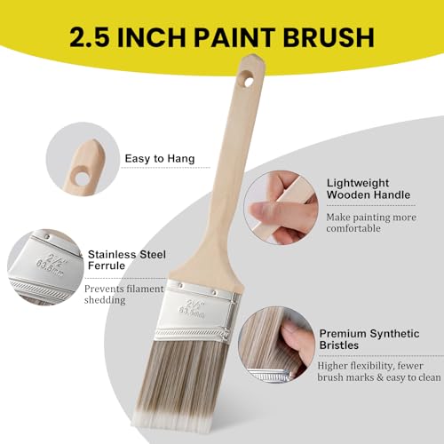 Mister Rui Angled Paint Brushes 3 Pieces Set, with Paint Brush Comb Cleaner | Synthetic Paint Brush Roller Cleaner Tool 2" &2.5'' Long Handle Paint Sash Brush for Commercial Grade Trim, Cabinet - size: 3PCS, 2", 2.5", Paint Comb