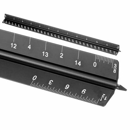 HARFINGTON Architectural Scale Ruler, 12 Inch Standard Aluminum Alloy Architect Triangular Small Scale Laser-Etched Blueprint Drafting Ruler for Architects Engineers, Black - color: Black, size: 12 Inch