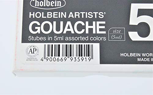 Holbein Artists39; Gouache Sample Set of 5 5 ml Tubes