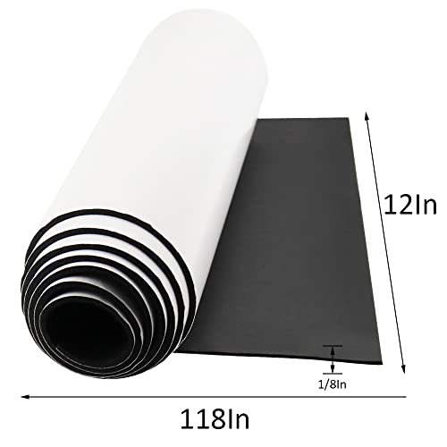 DGSL Foam Insulation Neoprene Sheets with Adhesive, 12''W x 118''L x 1/8''T | Weatherproof Soundproof Padding for Automotive, Multi-Function Soundproof Large Closed Cell Neoprene Rubber Roll - color: Black, size: 12 in x 118 in x 1/8 Inch
