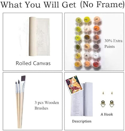 ZRIZQ Paint by Numbers Kit for Adults Beginner,Cat Coffee,16x20 | Full set with wooden brushes,rolled canvas,rich paints.Calming activity.Beginner friendly.Just open and paint. - color: 16"X20"Rolled Canvas(Frameless)-Cat 8